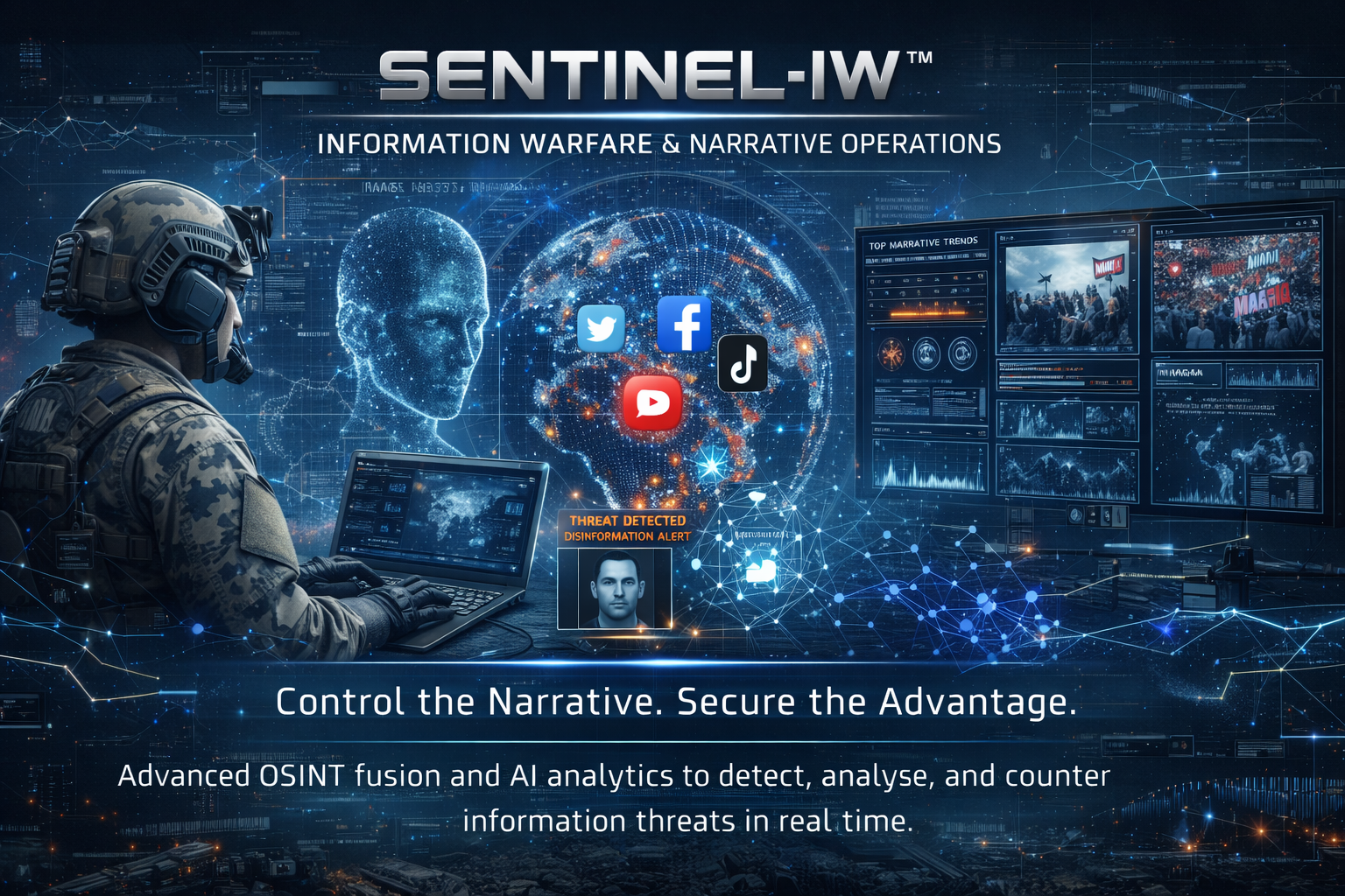 Control the Narrative <strong>Secure </strong>  the Advantage <strong> Sentinel-IW™ </strong> with AI.